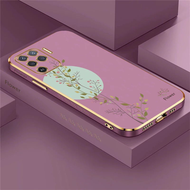 Reno 5 Lite Plating Pattern Silicone Case For OPPO Reno 5 2F 3 4 6 Pro Plus 7Z 8T Soft Flower Lens Protection Cover Funda