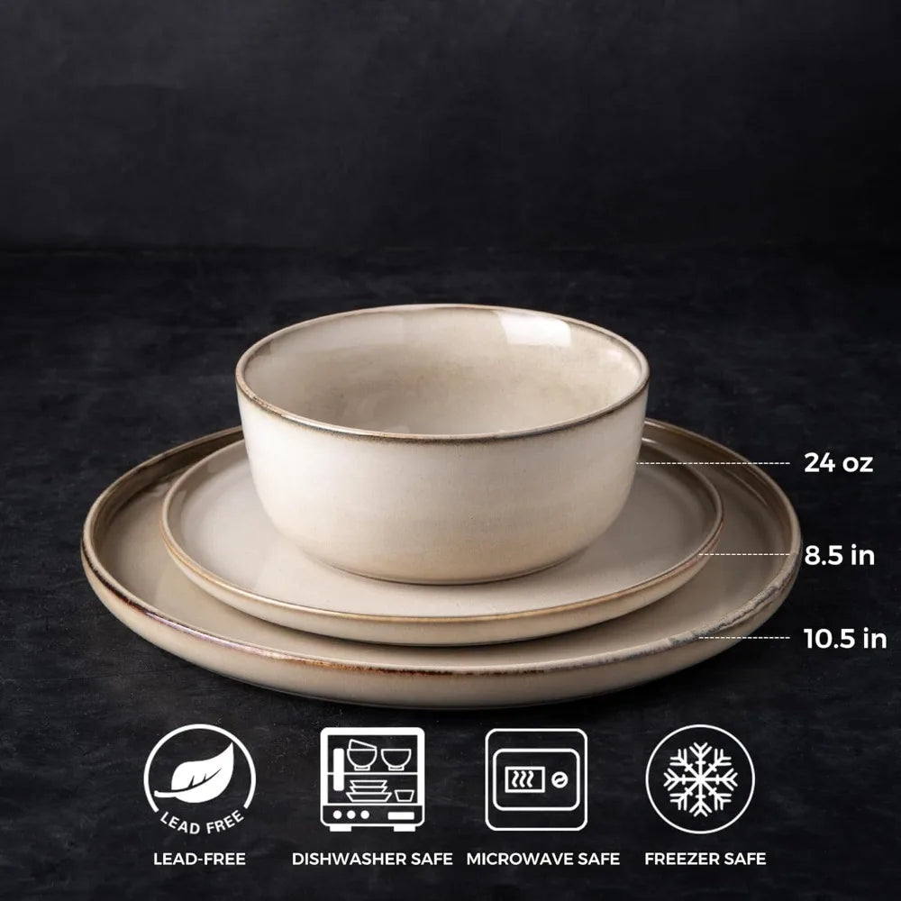 AmorArc Stoneware Dinnerware Sets,Round Reactive Glaze Ceramic Plates and Bowls Sets,Highly Chip and Crack Resistant