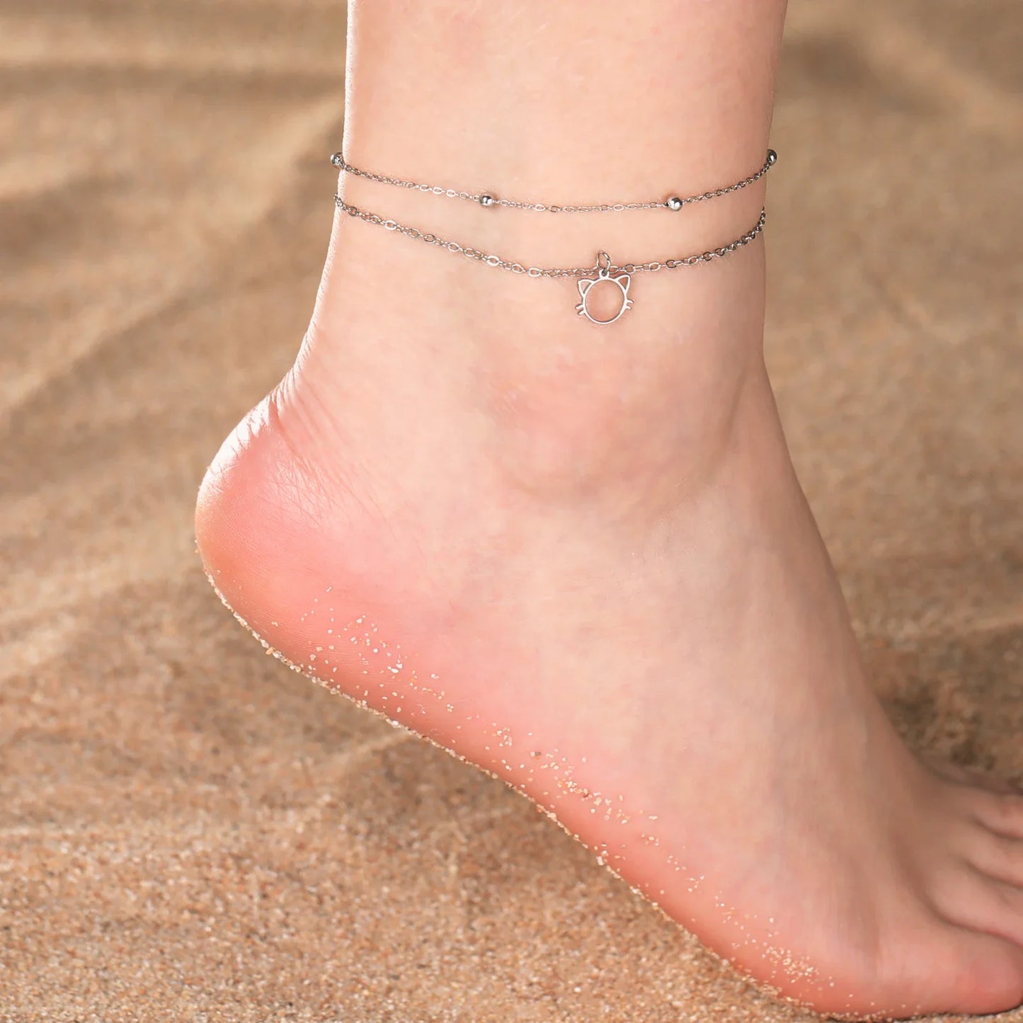 Double Layer Beads Chain Anklet