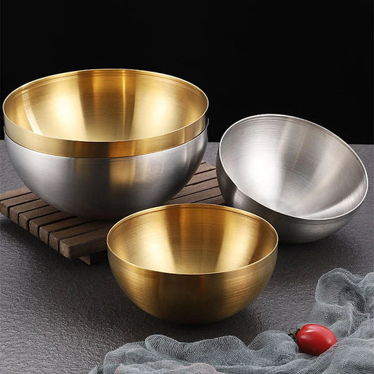 Creative Stainless Steel Ramen Bowl Korean Friut Salad Bowl Golden Soup Bowls Single Layer Home Tableware Kitchen Utensils