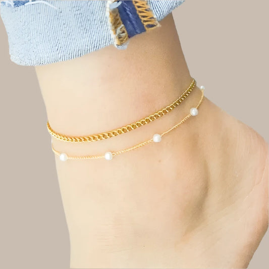 Boho Double Layers Pearl Anklets