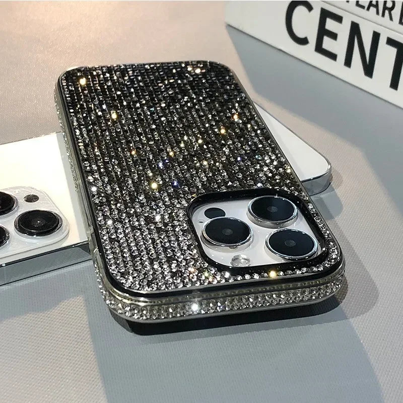 16 15Pro Max Luxury Case Full Shinny Diamond Bumper Frame Cover for iPhone 16 Plus 11 12 13 14 15 Pro Max X Xs Xr 7 8 Plus Cases