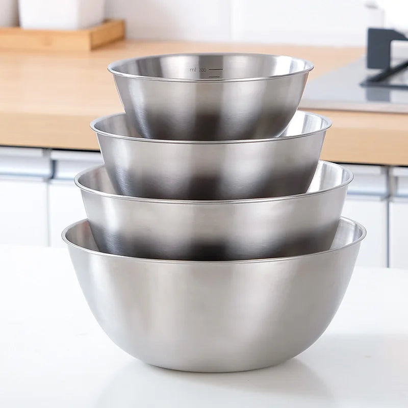 Kitchen Stainless Steel Fruit Salad Bowls with Scale Korean Style Large Capacity Soup Noodles Ramen Bowl Food Containers