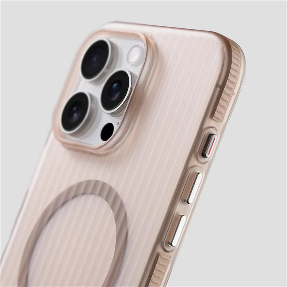 Corrugated Pattern Non-slip Magnetic Wireless Charge Matte Case For iPhone 16 15 Plus 14 13 12 Pro Max Magsafe Bumper Hard Cover