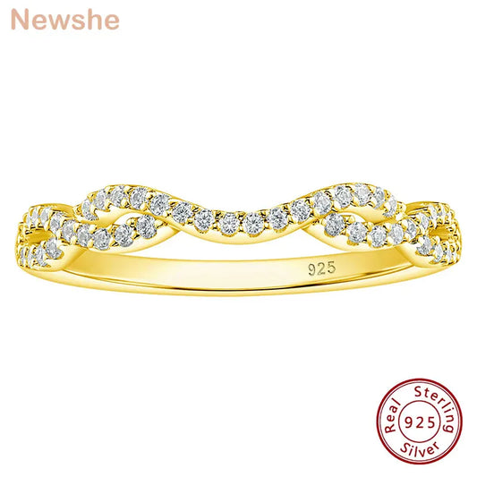 Newshe 925 Sterling Silver Eternity Ring Wedding Bands for Women White Yellow Gold Stacking Twisted Infinity AAAAA Cubic Zircon