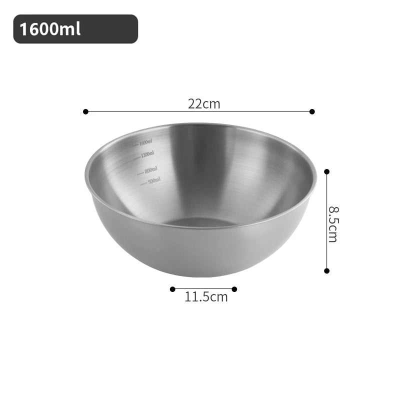 Kitchen Stainless Steel Fruit Salad Bowls with Scale Korean Style Large Capacity Soup Noodles Ramen Bowl Food Containers