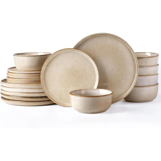 AmorArc Stoneware Dinnerware Sets,Round Reactive Glaze Ceramic Plates and Bowls Set,Highly Chip and Crack Resistant | Dishwasher