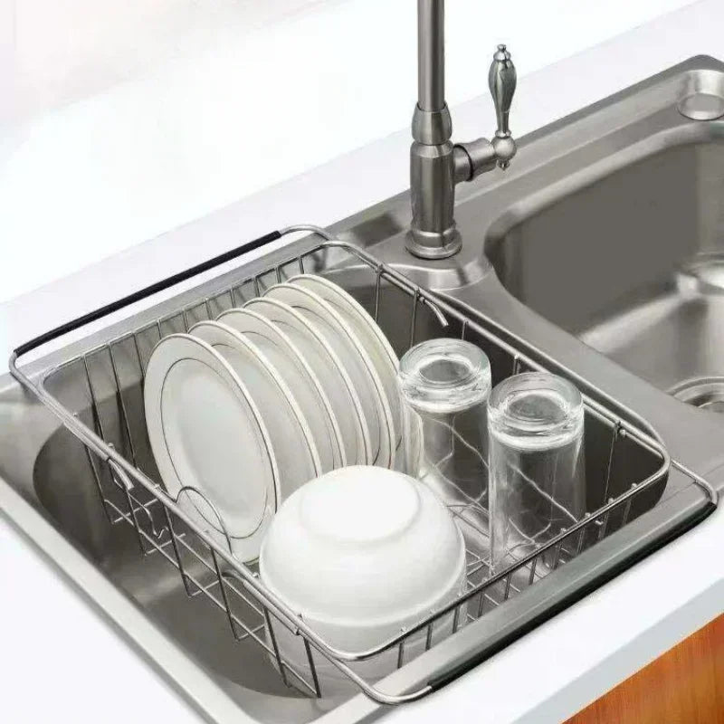 1pc Telescopic Stainless Steel Kitchen Sink Drain Basket Fruits and Vegetables Dish Sponge Drying Storage Rack Kitchen Supplies