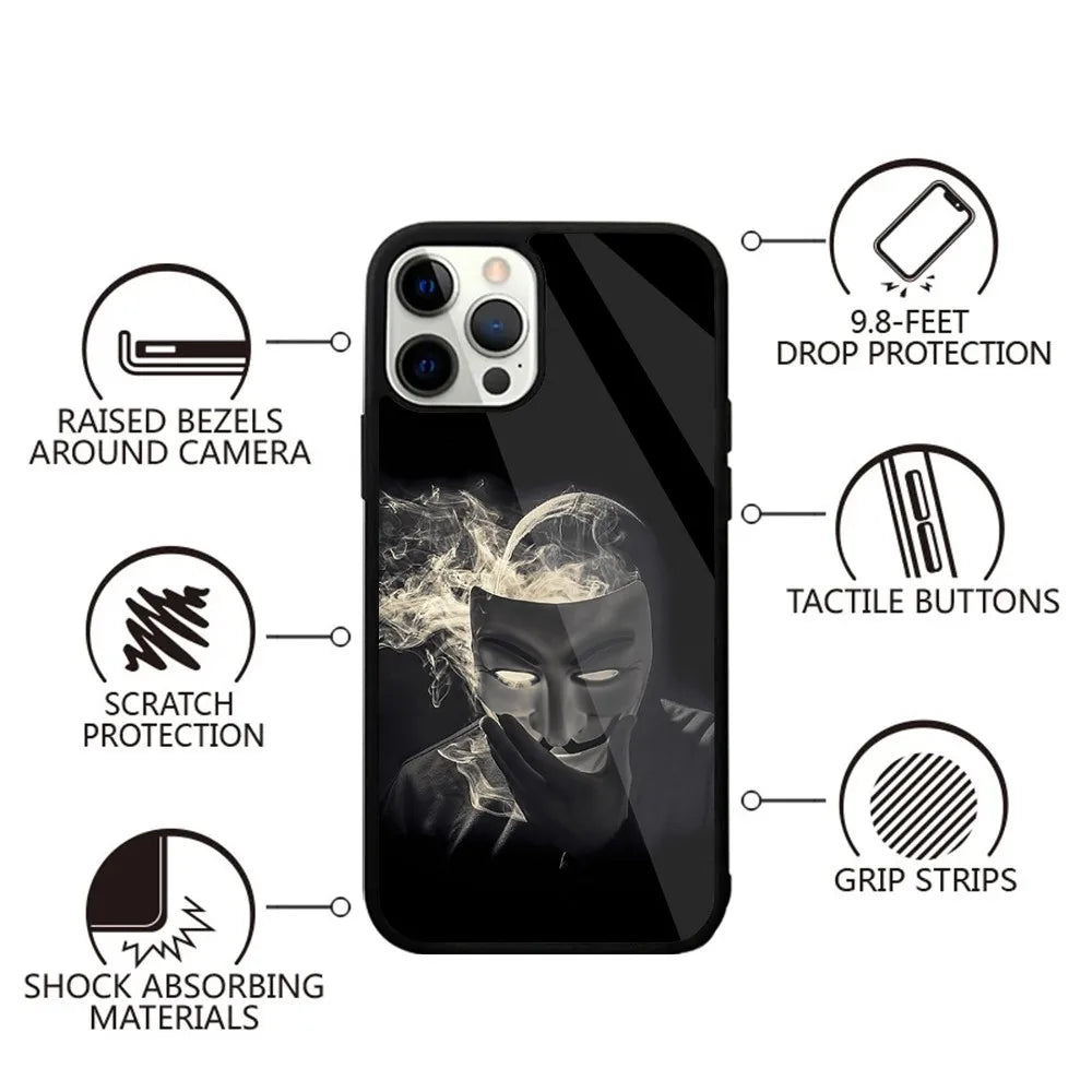 Anonymous Hacker Art Phone Case For iPhone 16,15,14,13,12,11,Plus,Pro,Max,Mini Magsafe Magnetic Wireless Charging