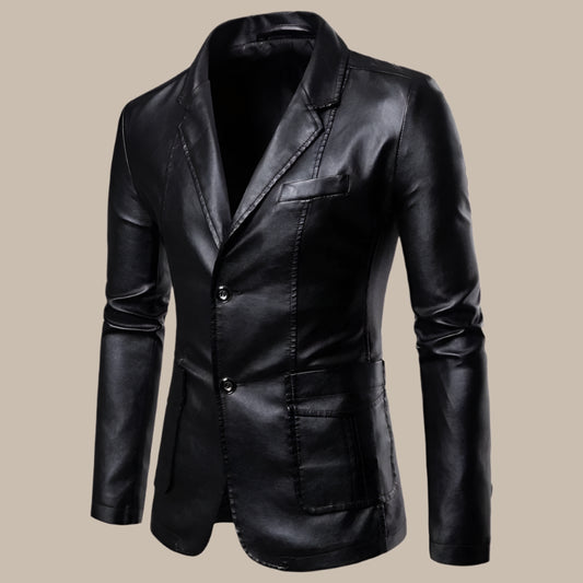 2023 Spring Autumn Fashion New Men's Lapel Leather Dress Suit Coat / Male Business Casual Pu Blazers Jacket - Vakasi