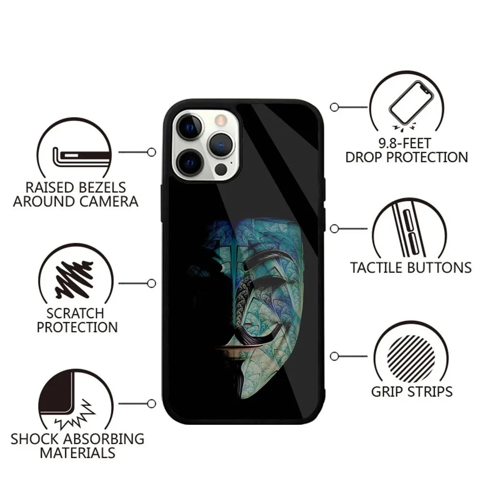 Anonymous Hacker Art Phone Case For iPhone 16,15,14,13,12,11,Plus,Pro,Max,Mini Magsafe Magnetic Wireless Charging