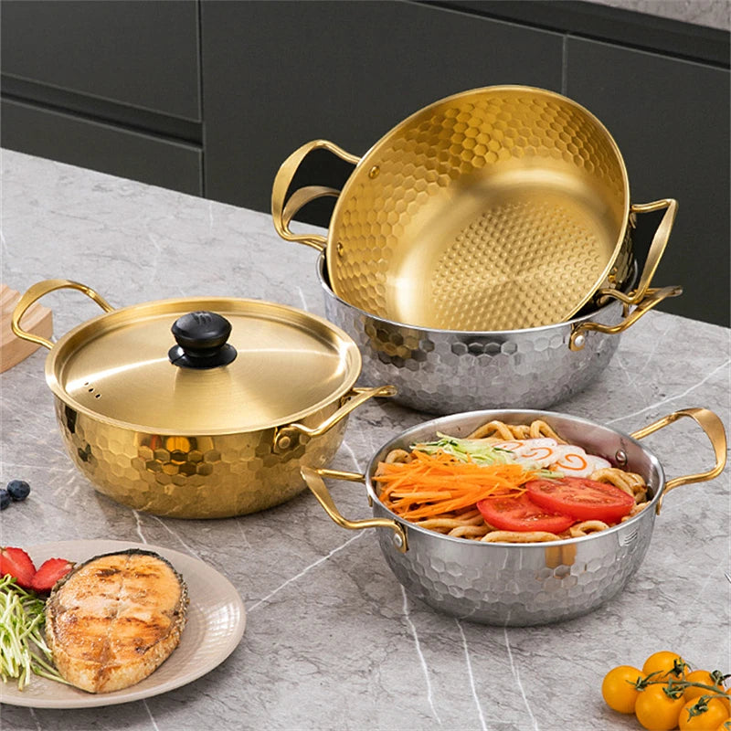 Stainless Steel Korean Ramen Pot Double-Ear Induction Cooker Small Cooking Soup Pot Household Dormitory Noodles Seafood Pan