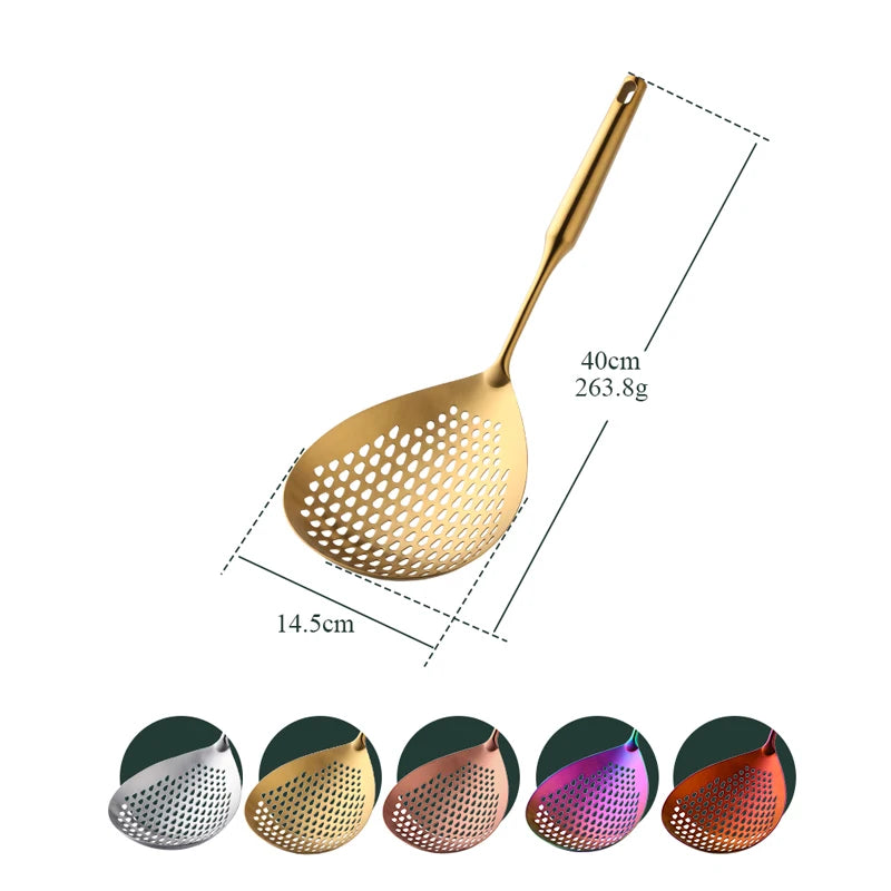 1PC 304 Stainless Steel Skimmer Strainer Slotted Ladle Mesh Deep Fryer Oil Frying Scoop Colander Cooking Spoon Kitchen Tools