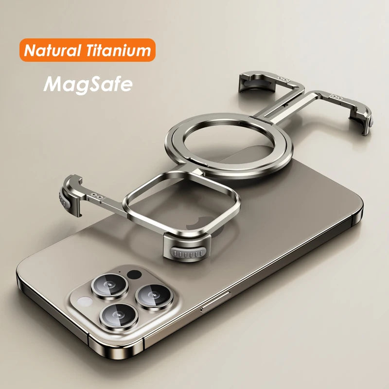 Natural Metal Titanium Frameless Magsafe Magnetic Case For Iphone 15 14 Plus 13 Pro Max Aluminum Alloy Shockproof Holder Cover F