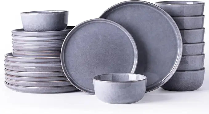 AmorArc Stoneware Dinnerware Sets,Round Reactive Glaze Ceramic Plates and Bowls Sets,Highly Chip and Crack Resistant