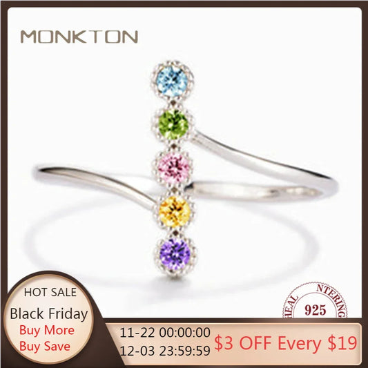 Monkton Original 925 Sterling Silver Colorful Zircon Engagement Rings for Women Fashion Wedding Party Jewelry Dropshipping