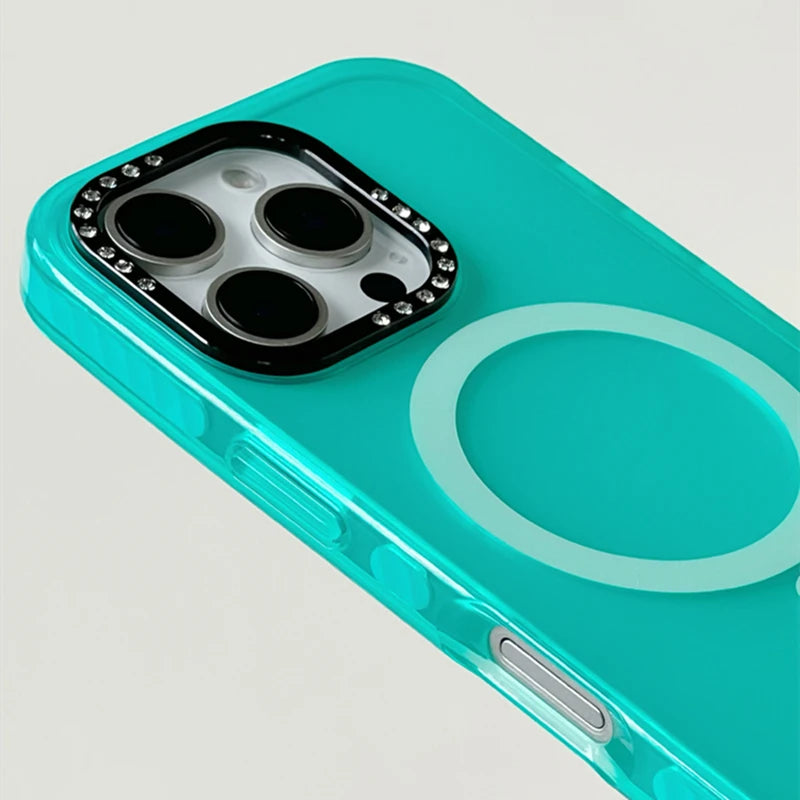 Glitter Diamonds, Wireless Charging Lens Blu-ray MagSafe Phone Case for iPhone 16 16pro max 15 14 Pro 13 12