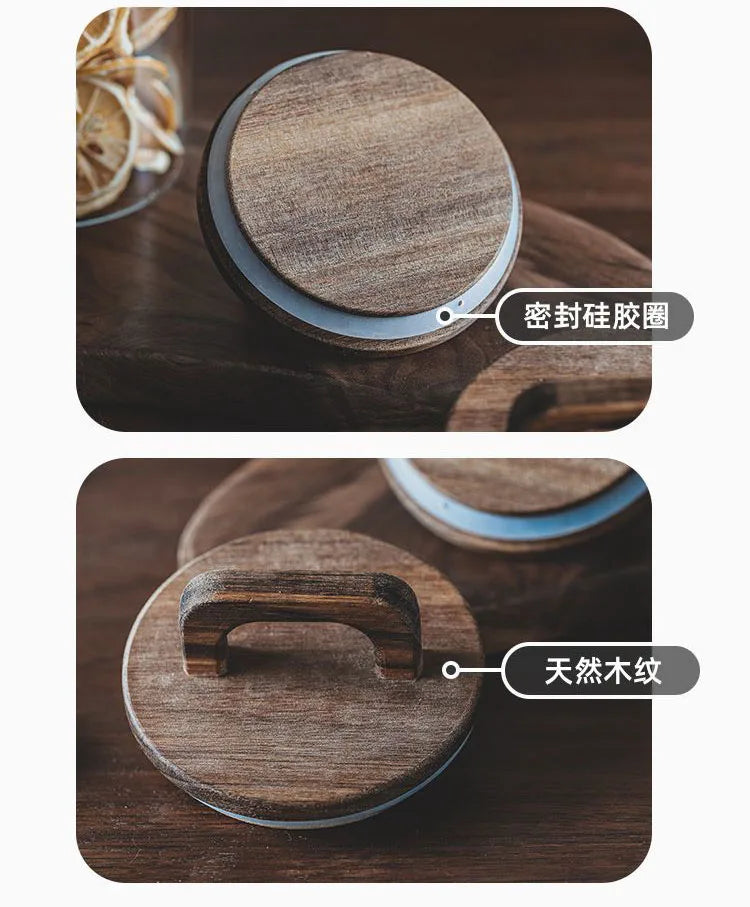 Japanese Style Kitchen Multigrain Coffee Bean Glass Sealed Storage Jar Large Capacity Wooden Lid Storage Jar Pasta Glass Bottle