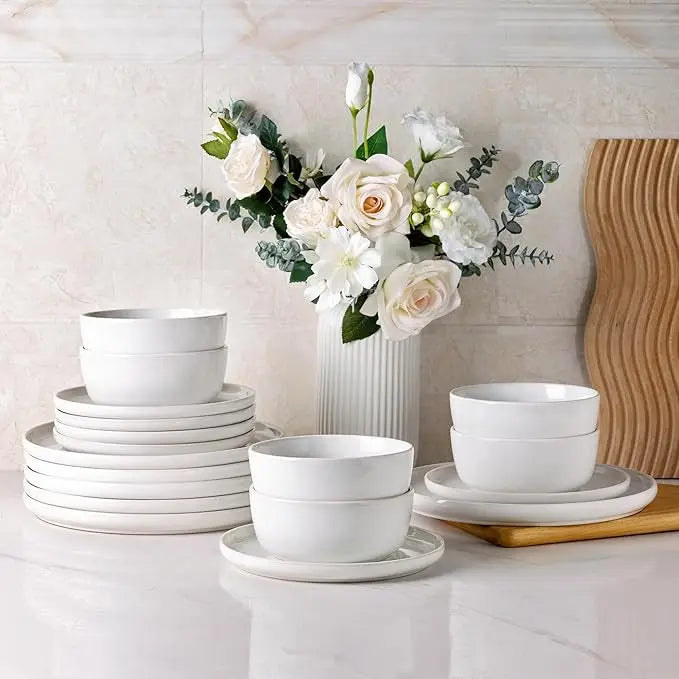 AmorArc Stoneware Dinnerware Sets,Round Reactive Glaze Ceramic Plates and Bowls Sets,Highly Chip and Crack Resistant