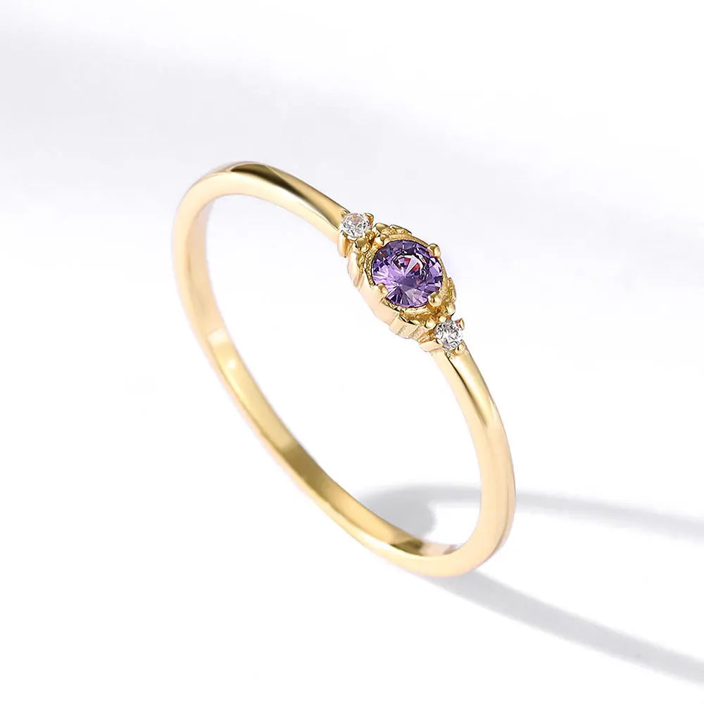 Monkton 18K Gold Plated 925 Silver Purple Amethyst Bridal Round Cut Wedding Engagement Eternity Valentine's Promise Rings