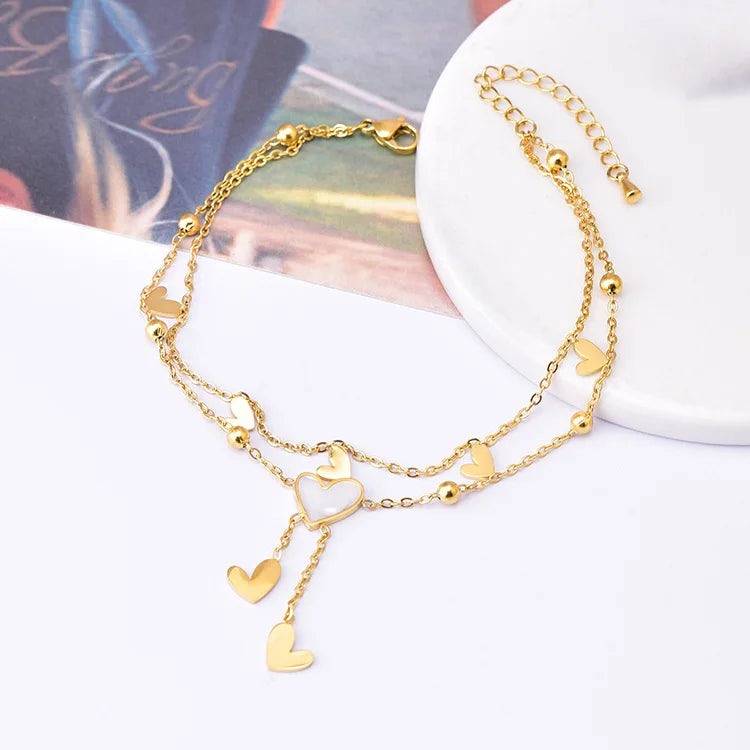 Double Layer Heart Tassel Ankle Bracelet