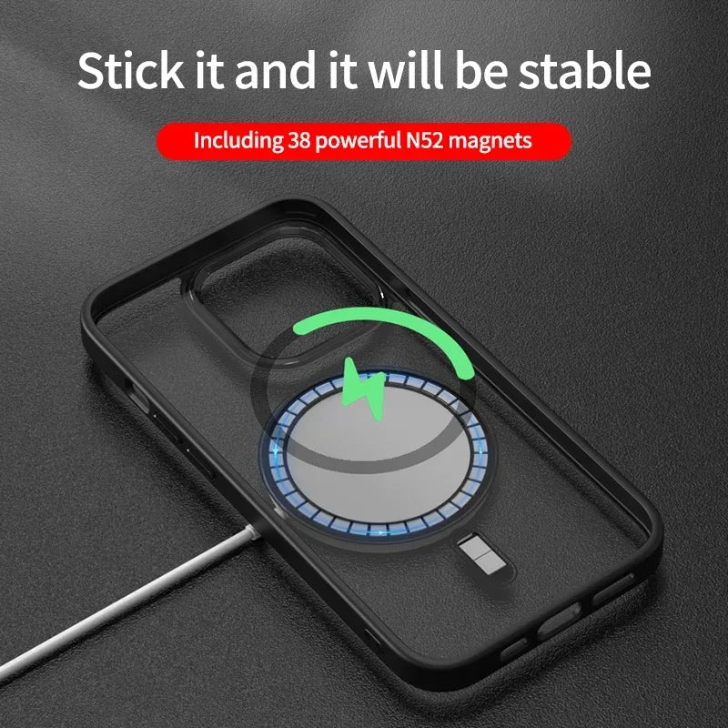 Luxury Clear HD Phone Case For iPhone 14 13 12 11 15 16 Pro Max Magnetic Magsafe Wireless Charging Shockproof Cellphone Cover