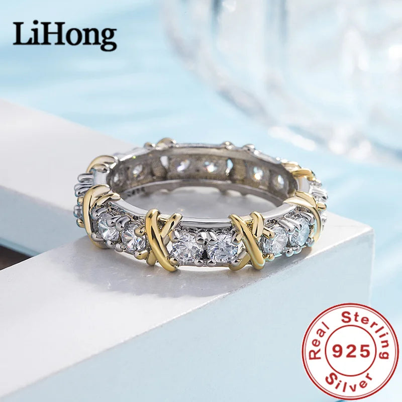 Luxury 925 Sterling Silver Ring Interlaced With Aaa Zircon Crystal Ring For A Woman'S Engagement Jewelry Gift - Vakasi