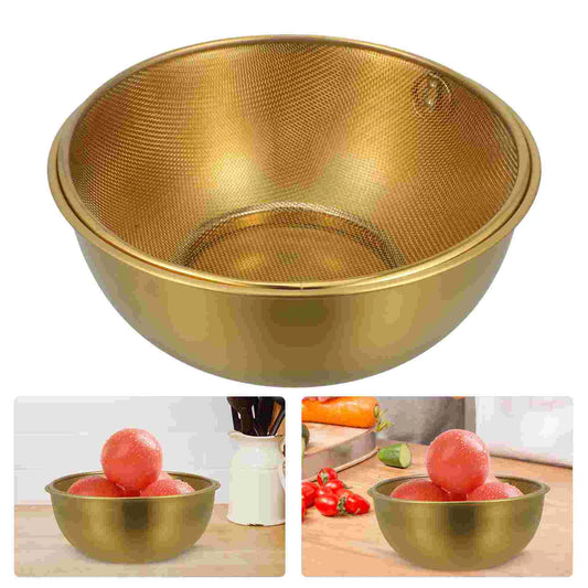 Mixing Bowls Stainless Steel Drain Basket Kitchen Basin Rice Washing Artifact Fruit FruitMesh Strainer Colander Golden Filter