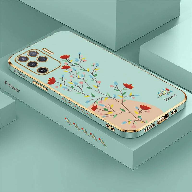 Reno 5 Lite Plating Pattern Silicone Case For OPPO Reno 5 2F 3 4 6 Pro Plus 7Z 8T Soft Flower Lens Protection Cover Funda