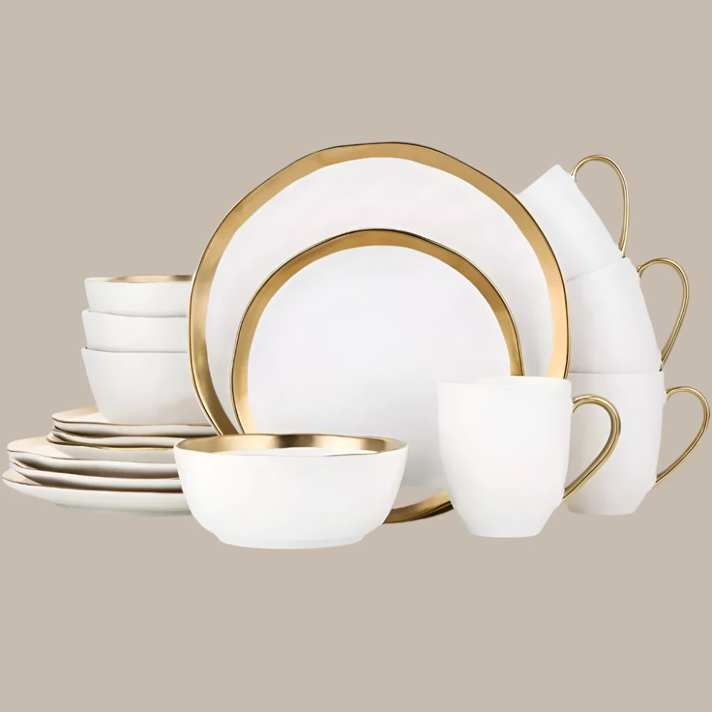 Dinnerware Set, Plates and Bowls Sets, Dish Set for 4, Expertly Crafted White Porcelain, 16 Piece Dinnerware Set