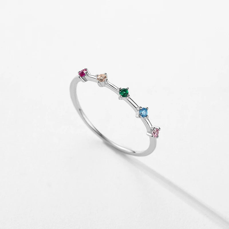 Modian 925 Sterling Silver Rainbow CZ Simulated Diamond Stacking Slim Rings Fashion Bands For Women Korea Style Fine Jewelry