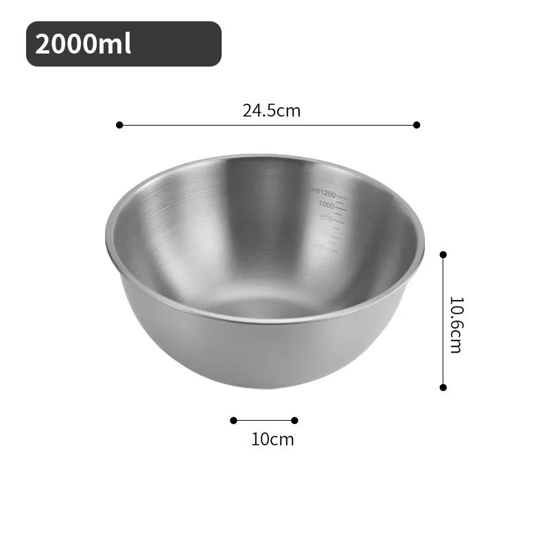 Kitchen Stainless Steel Fruit Salad Bowls with Scale Korean Style Large Capacity Soup Noodles Ramen Bowl Food Containers