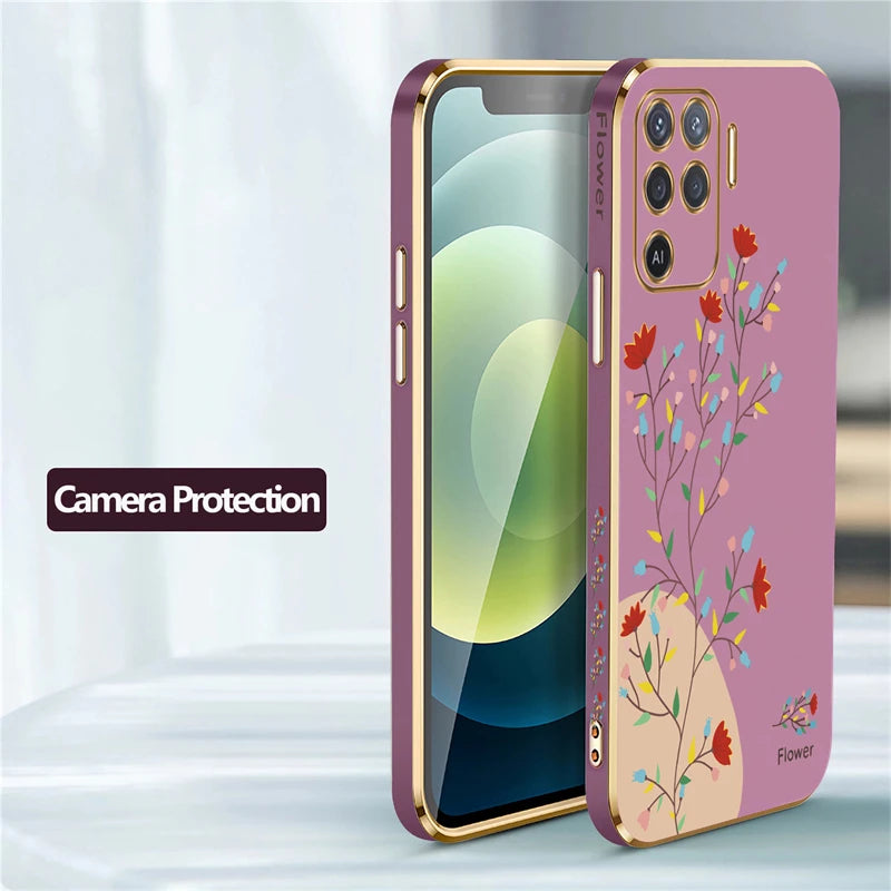 Reno 5 Lite Plating Pattern Silicone Case For OPPO Reno 5 2F 3 4 6 Pro Plus 7Z 8T Soft Flower Lens Protection Cover Funda