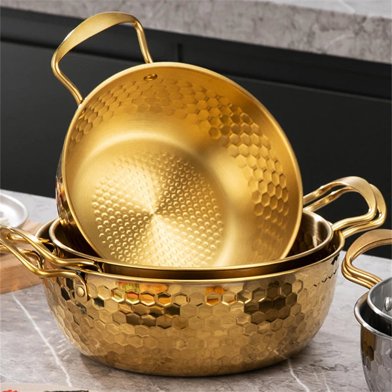 Stainless Steel Korean Ramen Pot Double-Ear Induction Cooker Small Cooking Soup Pot Household Dormitory Noodles Seafood Pan