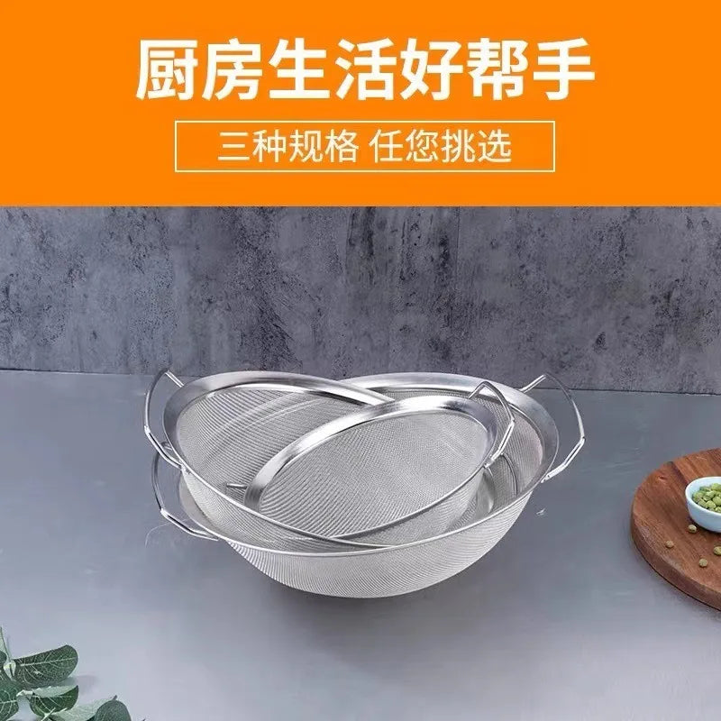 Stainless Steel Fine Mesh Strainer Basket with Double Handles Large Juice Rice Flour Sieve Food Filter Drainer Cooking Utensil