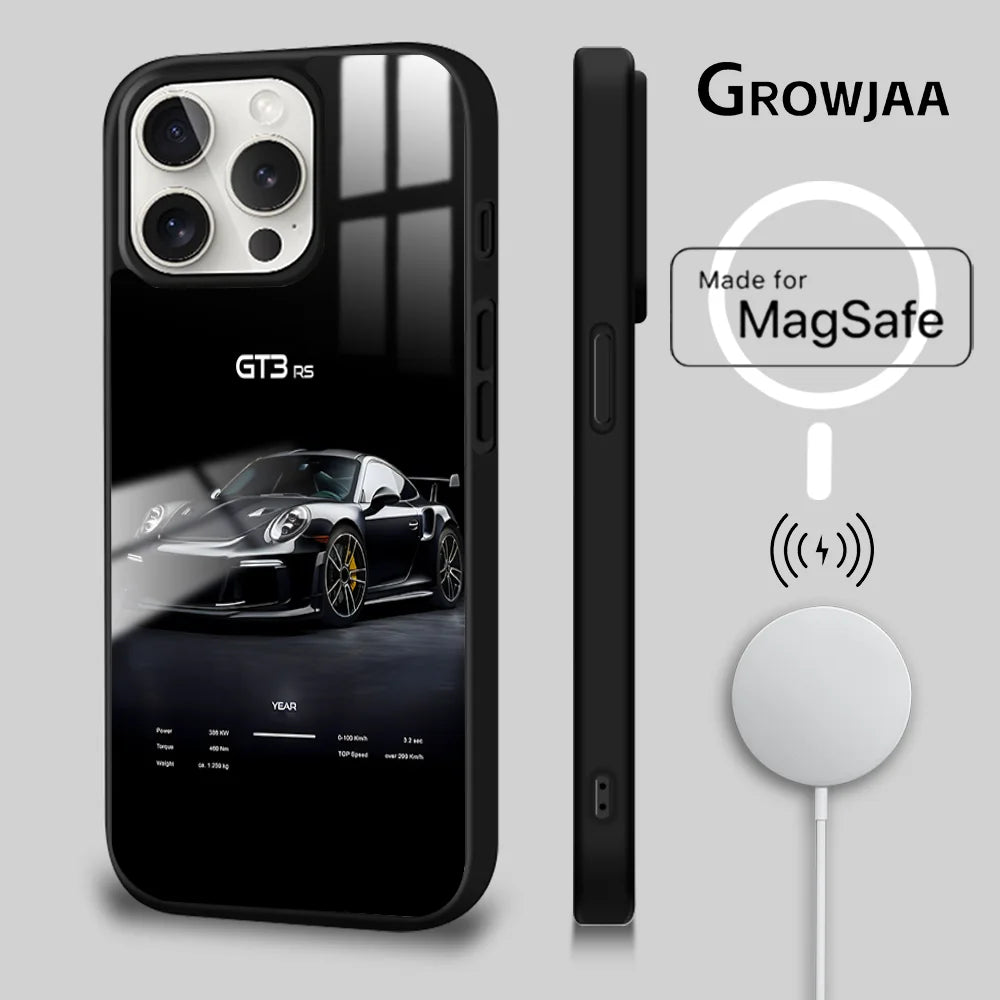 Sports GT3-RS Supercar-911 Phone Case For iPhone 16 15 14 13 12 11 Pro Max Plus Mini New Magsafe Mirror Wireless Magnetic Cover