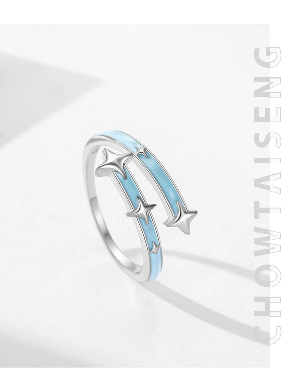 Ailmay High-Quality 925 Sterling Silver Romantic Blue Enamel Star Finger Ring For Women Girls Valentine's Day Gifts Fine Jewelry - Vakasi