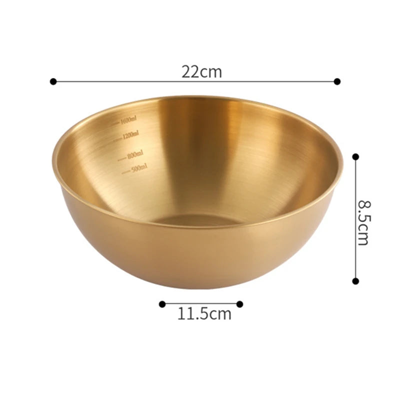 Creative Stainless Steel Ramen Bowl Korean Friut Salad Bowl Golden Soup Bowls Single Layer Home Tableware Kitchen Utensils