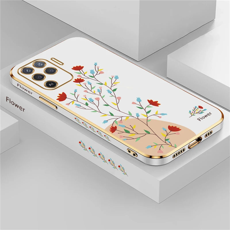 Reno 5 Lite Plating Pattern Silicone Case For OPPO Reno 5 2F 3 4 6 Pro Plus 7Z 8T Soft Flower Lens Protection Cover Funda