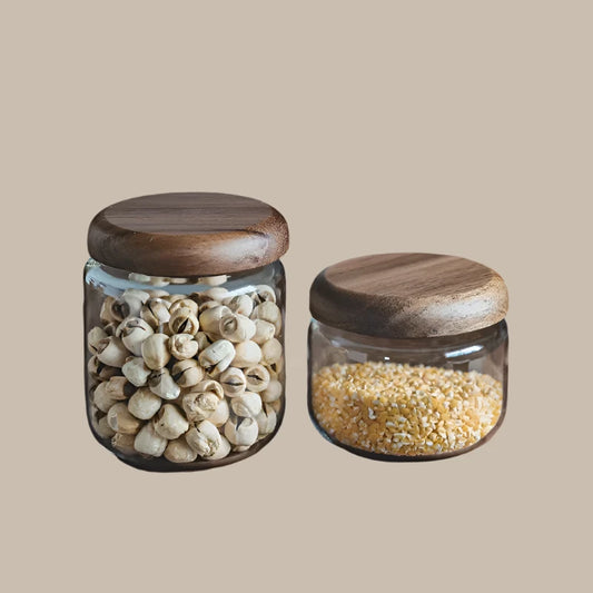 Wood Lid Glass Airtight Canister Food Container Tea Coffee Beans Kitchen Storage Bottles Jar Sealed Grounds Candy Jars Organizer