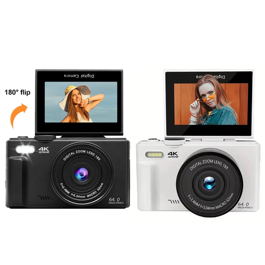 Compact Digital Camera with 64MP 180° Flip Screen Design - Vakasi