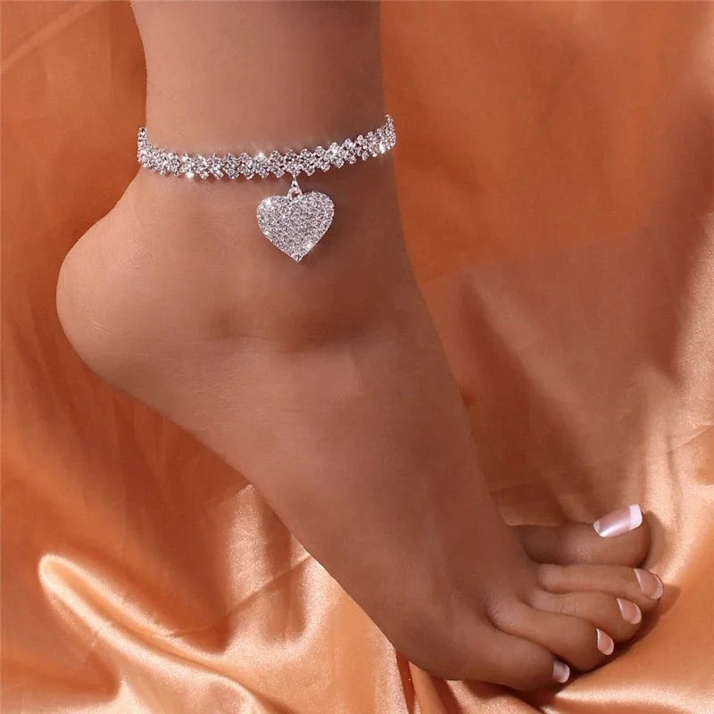 Trendy Double Peach Heart Feet Chain