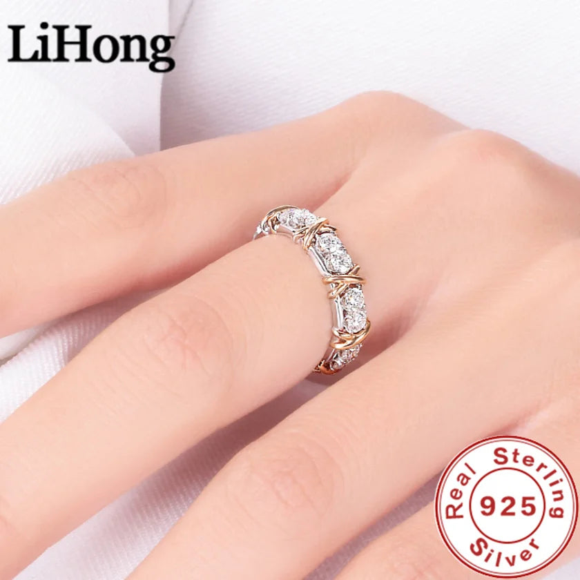 Luxury 925 Sterling Silver Ring Interlaced With Aaa Zircon Crystal Ring For A Woman'S Engagement Jewelry Gift - Vakasi