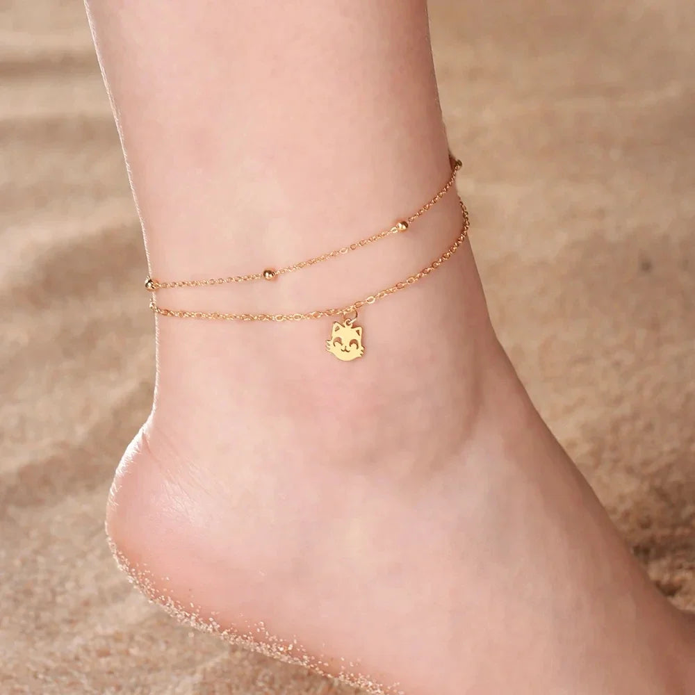 Double Layer Beads Chain Anklet