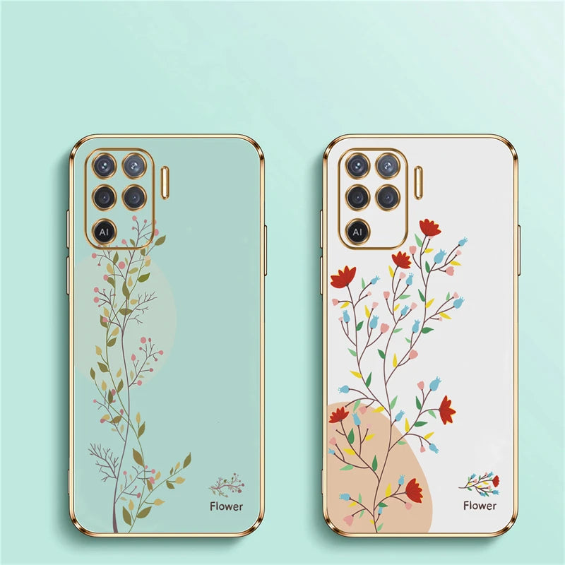 Reno 5 Lite Plating Pattern Silicone Case For OPPO Reno 5 2F 3 4 6 Pro Plus 7Z 8T Soft Flower Lens Protection Cover Funda