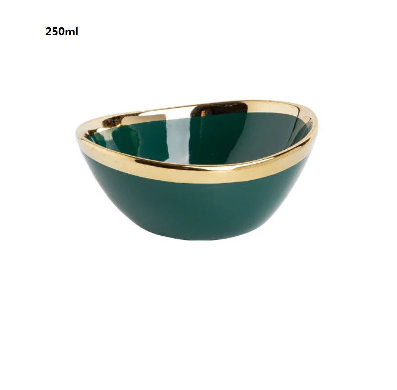 Nordic Ceramic Bowls In Gold Inlay Creative Salad Fruit Snack Soup Dessert Noodle Bowl Tray Kitchen Tableware