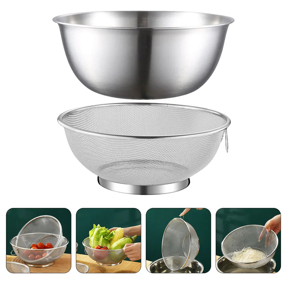 2 Pcs Stainless Steel Drain Basket Kitchen Basin Rice Washing Artifact Fruit Mesh Strainer Spaghetti Fruits Drainer Net