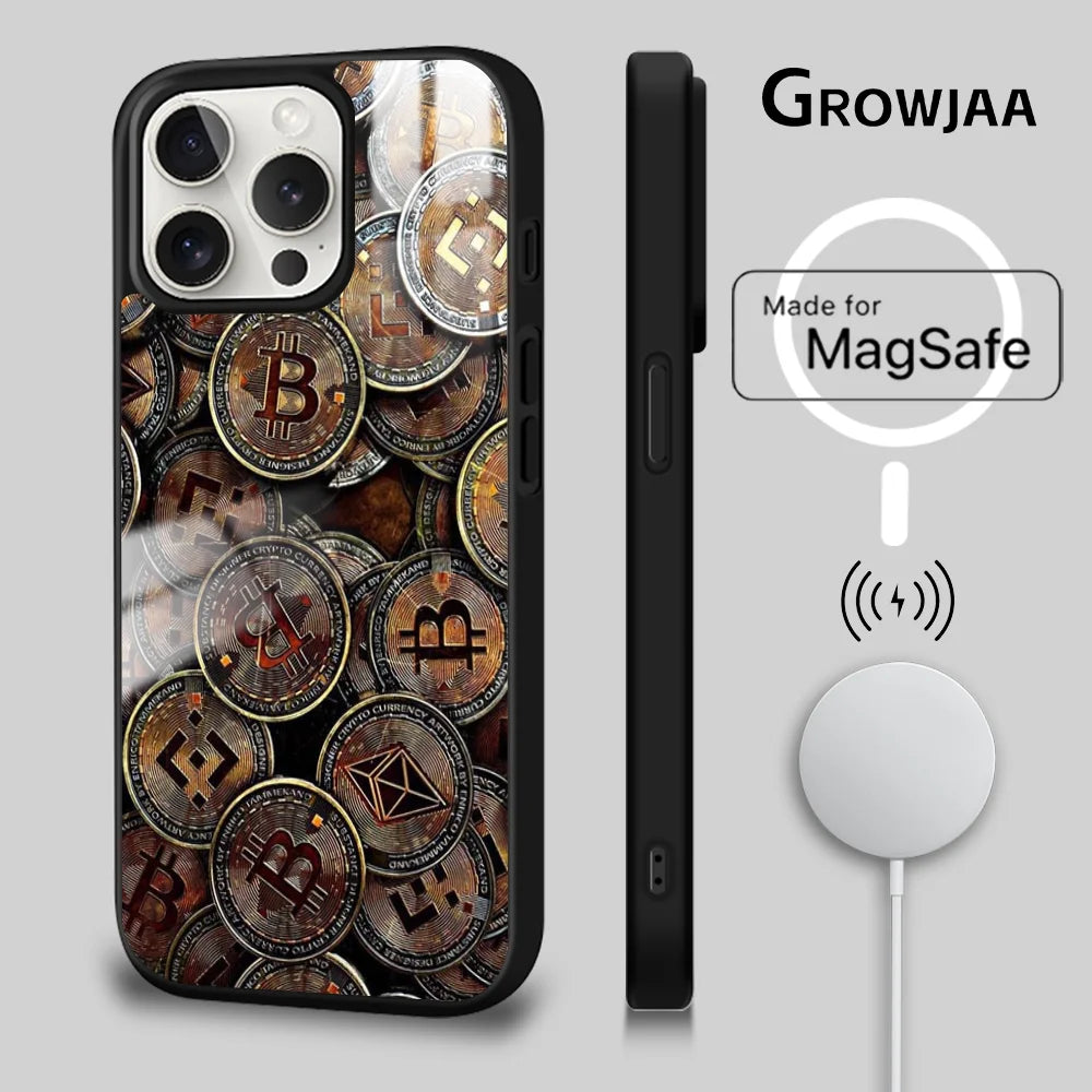 Bitcoin BTC Cool Money Cool Phone Case For iPhone 16 15 14 13 12 11 Pro Max Plus Mini Magsafe Mirror Wireless Magnetic Cover