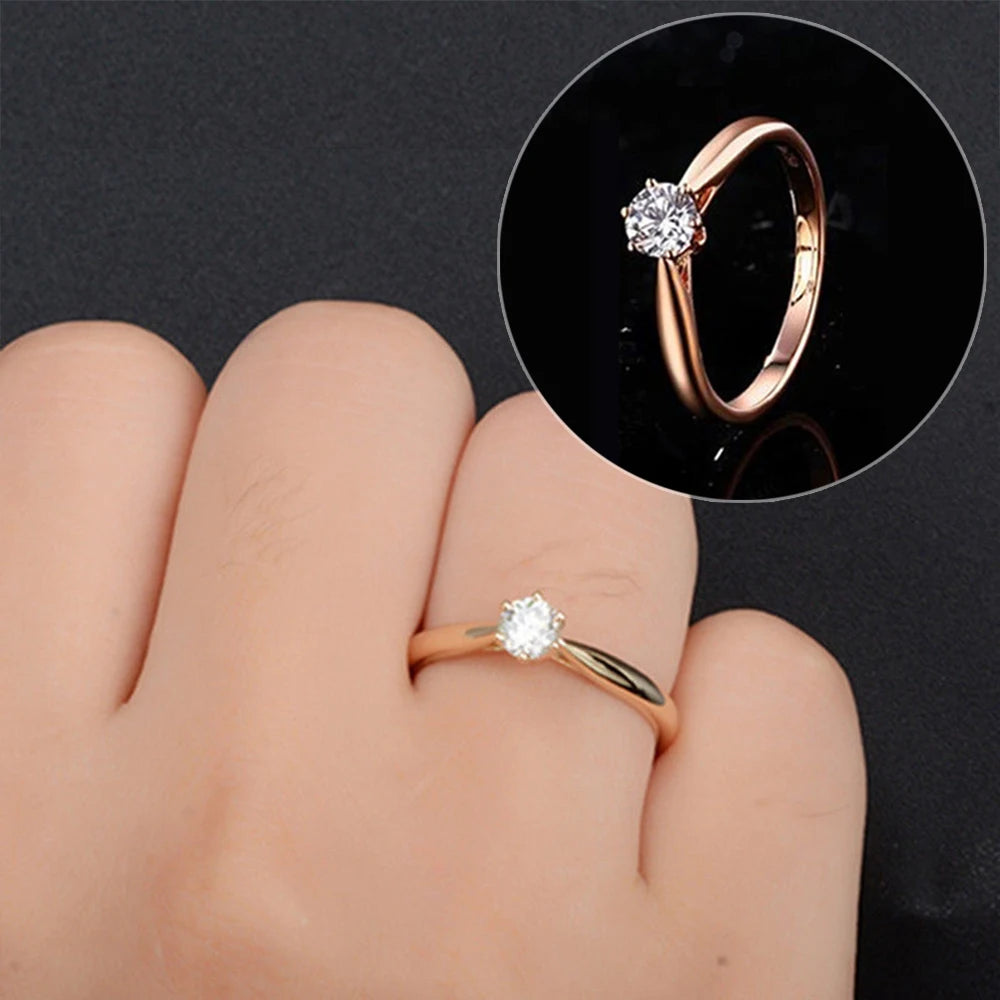 Classic Wedding Rings For Women Forever Simple Six Claws Zirconia Fashion Solitaire Engagement Marriage Gift Ring Jewelry - Vakasi