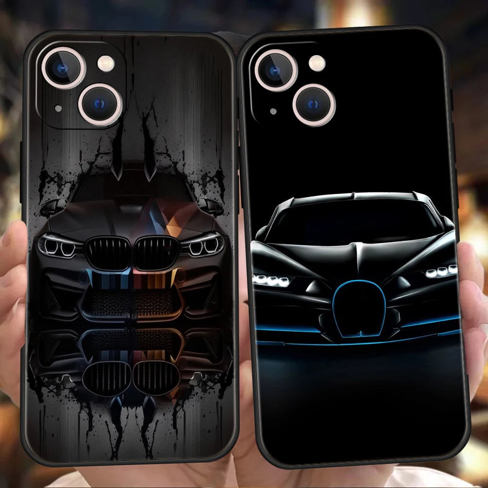 Cool Sports Black Car Phone Case Cover for iPhone 16 15 14 13 12 Pro Max XR XS 11 7 8 Plus Shockproof Silicone Soft Shell Capas